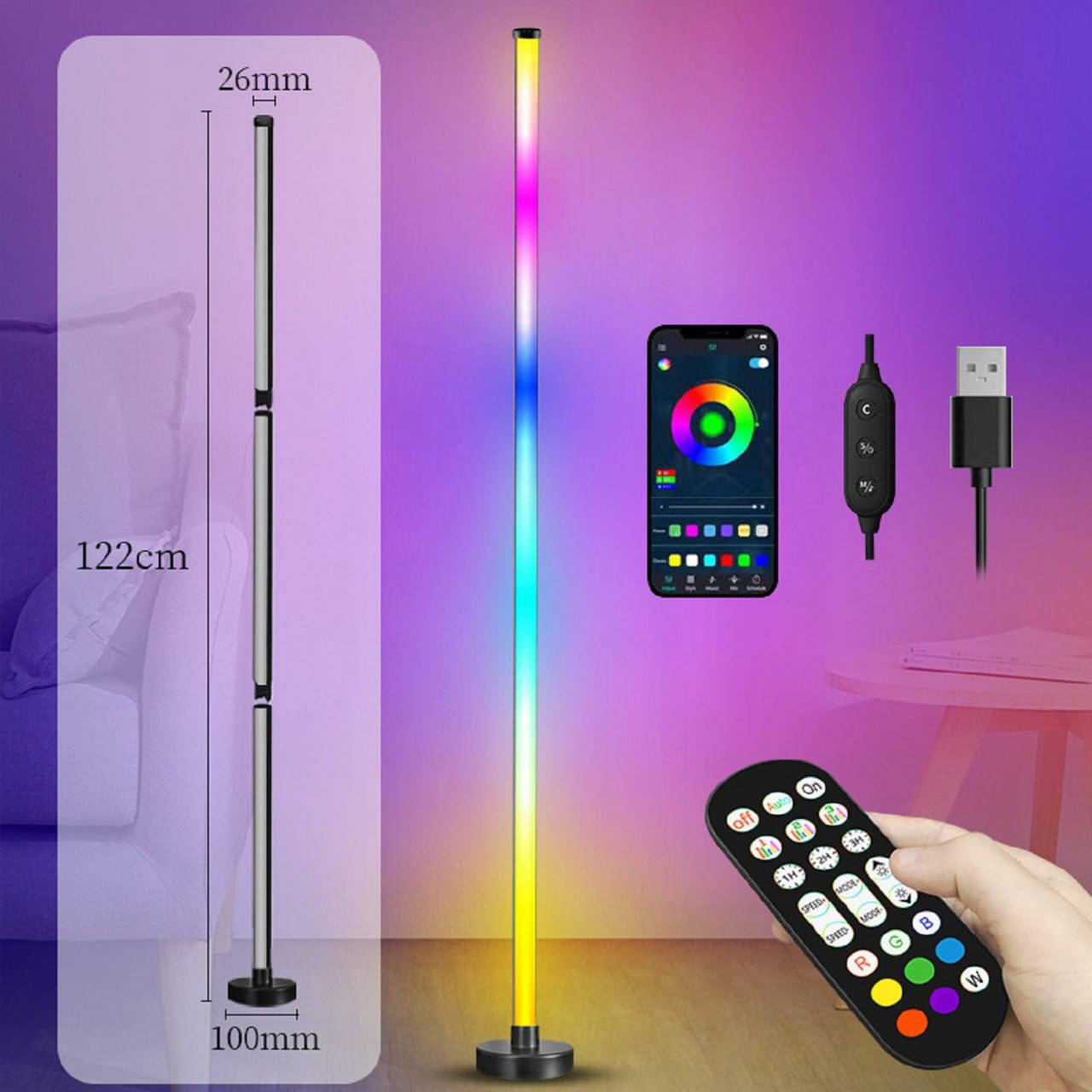 Smart RGB LED Corner Floor Lamp